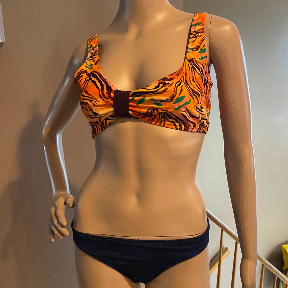 ICON + City Girls Bikini Top "Go Wild" Orange Zebra Print NWT Size M